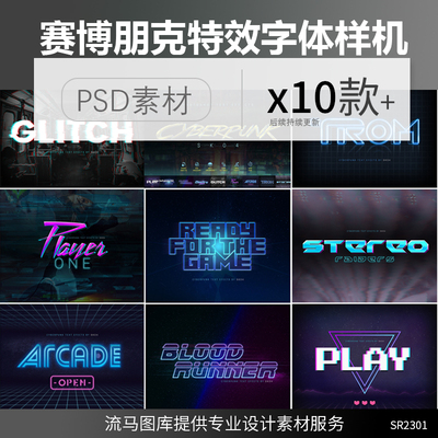 赛博朋克时尚高端复古3D立体文字效果图层样式PSD样机素材模板