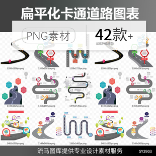 42款扁平化城市道路马路高速卡通定位导航标识PPT图表png免扣素材
