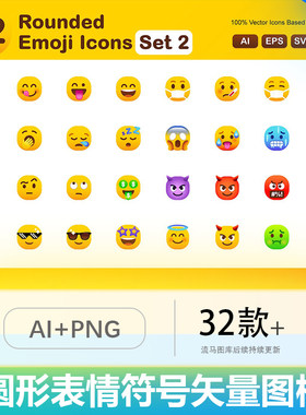 卡通可爱趣味圆形表情符号矢量icon图标AI,EPS,PNG,SVG设计素材
