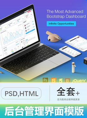 全套创意时尚数据统计网站后台管理界面PSD设计素材HTML代码模板
