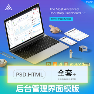 全套创意时尚数据统计网站后台管理界面PSD设计素材HTML代码模板