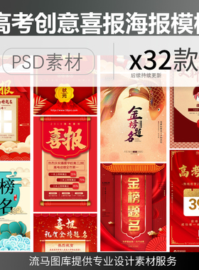 创意简约大气红色金榜题名高考喜报学校宣传海报psd设计素材模板