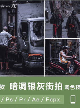LR预设PS冷色ins街拍银灰色纪实FCPX达芬奇手机APP滤镜PR调色LUT