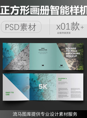 企业高端正方形宣传画册三折页VI展示效果PSD智能样机素材模板