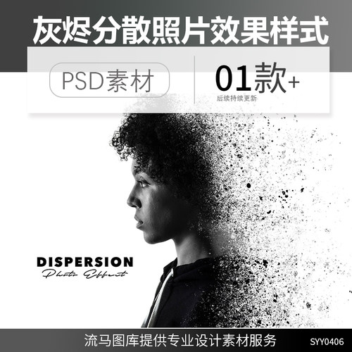 国外创意灰烬分散粒子炸裂破碎照片效果PSD样式样机设计素材模板