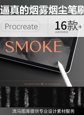 国外常用逼真烟雾烟尘云山雾绕Procreate笔刷 (brushset)设计素材