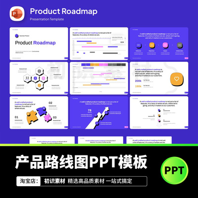 高级感蓝色商务路线图汇报逻辑架构图数据分析PPT设计素材模板