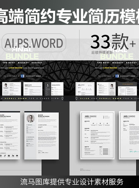国外高端简约时尚专业商务个性简历设计模板PSD,Ai,indd,docx素材