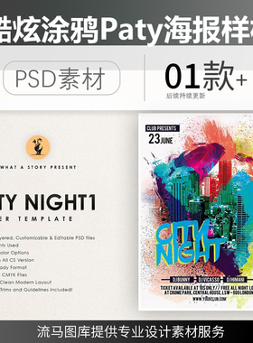 创意时尚酷炫彩色涂鸦手绘艺术Paty海报智能样机PSD设计素材模板