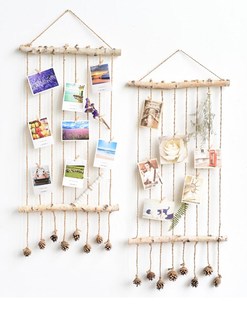 飾麻繩垂吊夾子掛件照片墻天然白樺木照片夾幼兒園花店 墻掛壁掛裝