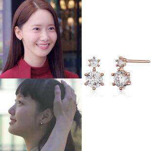 柔美的细胞小将 金高银 林允儿同款镶钻耳环 耳钉女 正品韩国代购