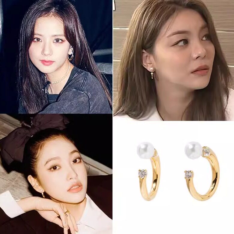 primaute正品韩国镶钻珍珠耳环