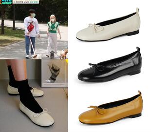 韩国代购 Rachel Cox正品 金泰妍同款 粗低跟蝴蝶结平底鞋 牛皮鞋