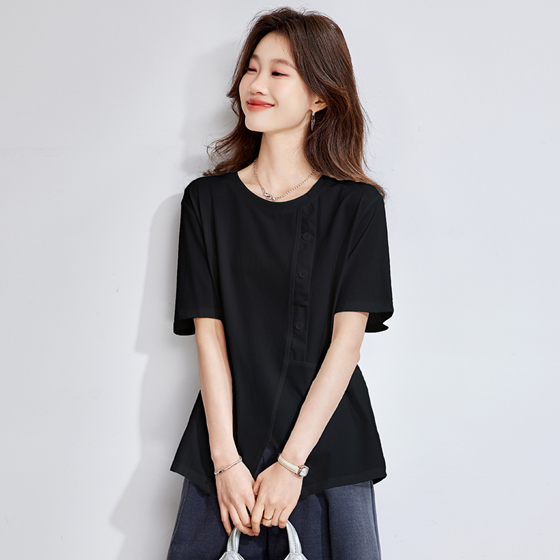 休闲短袖t恤宽松百搭圆领韩版雪纺衫上衣纯色2025夏季新款白色