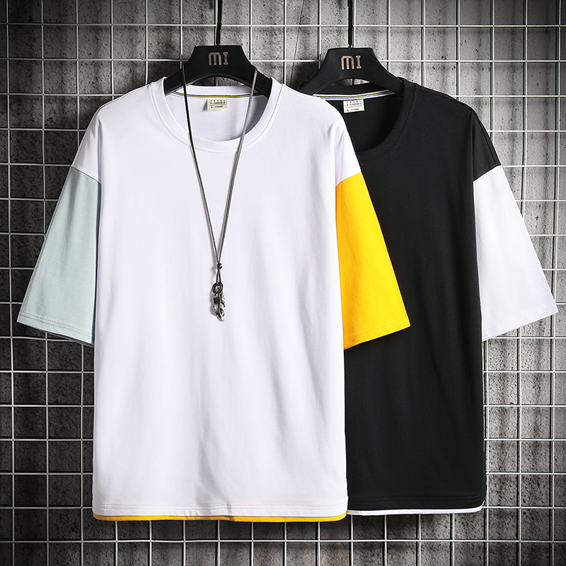 2021夏季純棉短袖t恤男潮流帥氣寬鬆五分袖上衣男