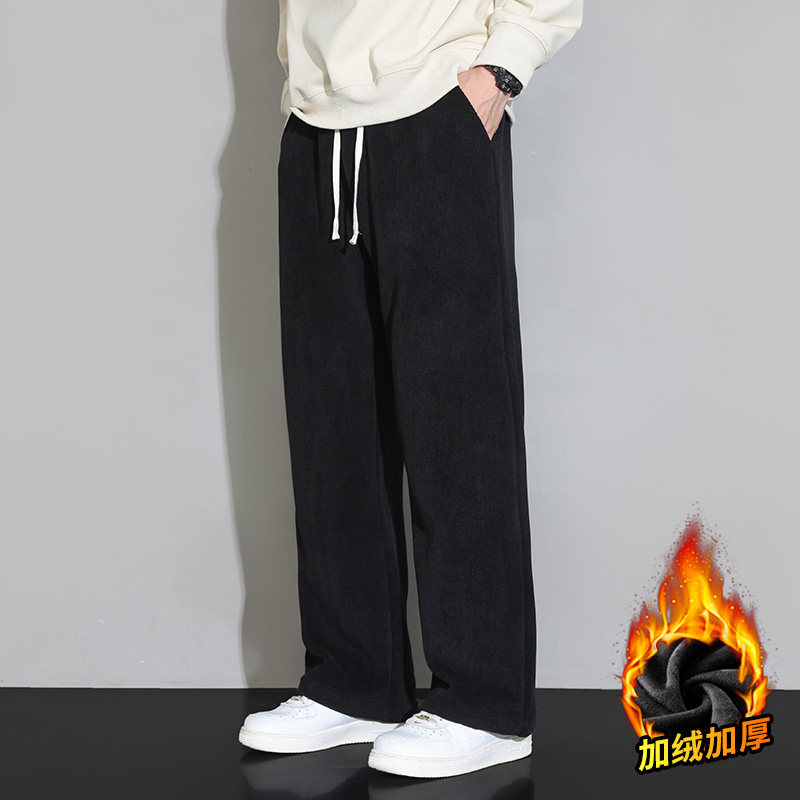 冬季加绒加厚青少年直筒休闲宽松男纯色长裤子K9921加绒-P45,男装卫衣,星座209-1