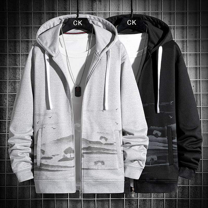 Spring couple mesh cardigan Hooded Sweater Hong Kong loose large size jacket men's coat