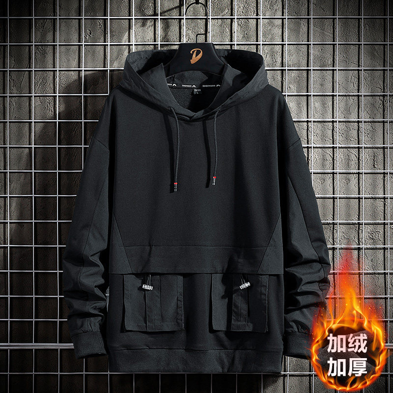 M-8xl plush and thickened Cotton Hooded Sweater men's trend splicing large size top