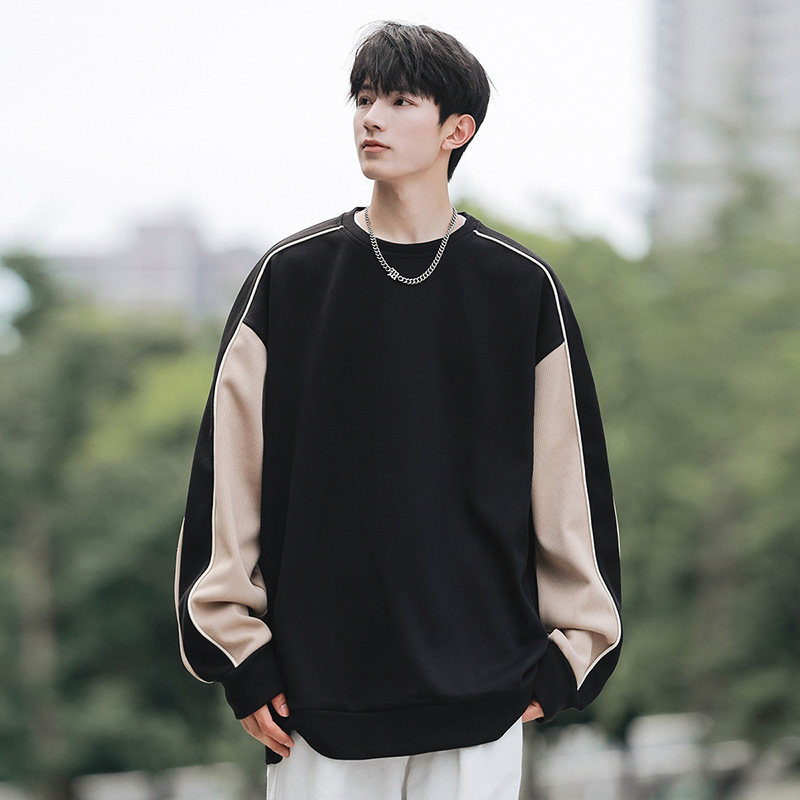 新款圆领拼接撞色秋季套头卫衣男宽松落肩潮流男上衣WY1634-P33，男装卫衣，星座209-1