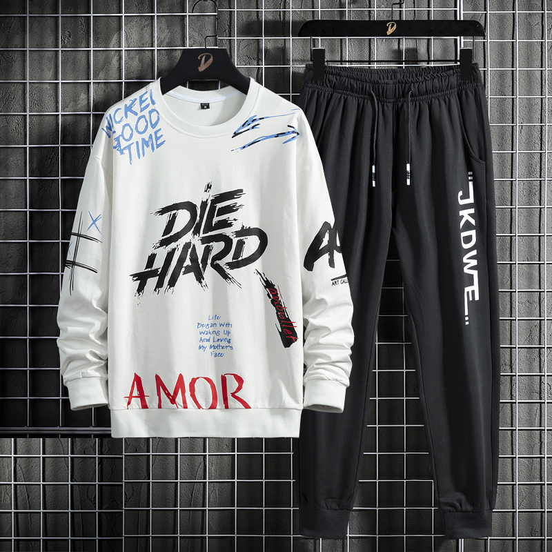 21 / spring new suit casual letter printing trend student sweater suit men