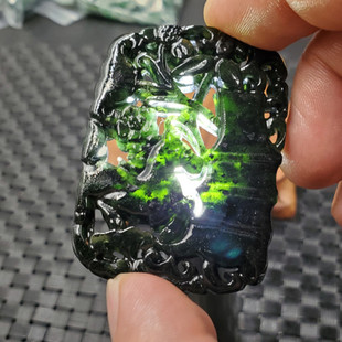 鸿玉轩墨绿玉青梅竹马挂件墨绿蛇纹石玉镂空吊坠玉牌玉石牌子玉坠