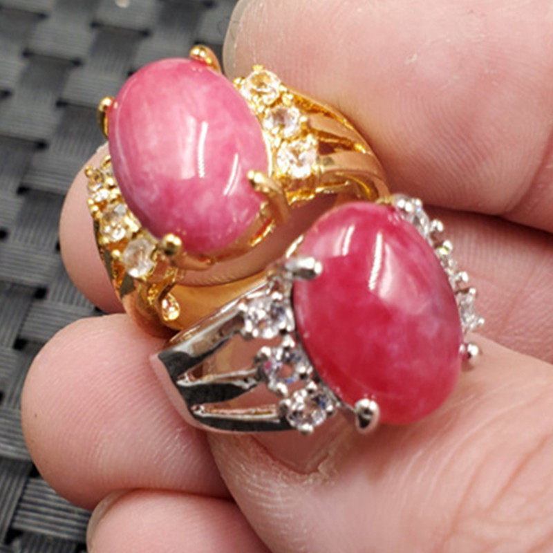 玉石戒指挑花玉蛋面戒指粉色椭圆形戒指石英岩玉镶钻戒指玉指环,珠宝/钻石/翡翠,手饰,淘宝优惠券,粉丝福利购,淘宝优惠卷
