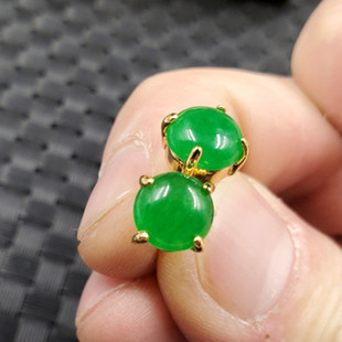 玉石耳钉碧绿色圆珠耳钉石英岩玉蛋面耳钉玉耳钉玉耳坠玉耳饰