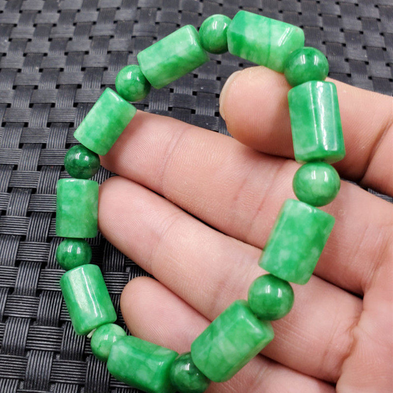 玉石手链翠玉干青路路通手链白底青桶珠手链阳绿玉手链玉手串手饰,珠宝/钻石/翡翠,手饰,淘宝优惠券,粉丝福利购,淘宝优惠卷