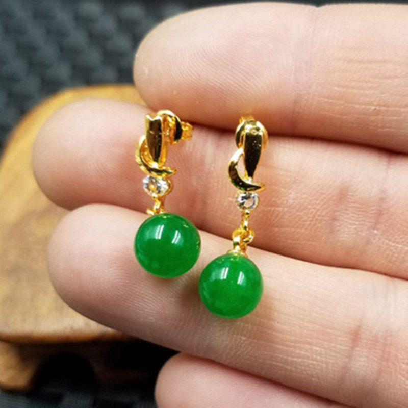 新款天然玉石台湾碧玉圆珠耳环碧绿色石英岩玉耳环玉珠耳坠,珠宝/钻石/翡翠,耳饰,淘宝优惠券,粉丝福利购,淘宝优惠卷
