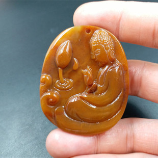 厂家直销 天然玉石a货黄龙玉悟道挂件黄龙玉静思佛吊坠玉牌子玉坠