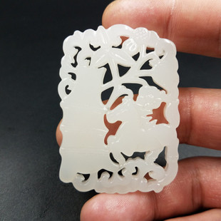 厂家直销 天然玉石新疆白玉青梅竹马挂件仿白玉镂空吊坠玉牌子