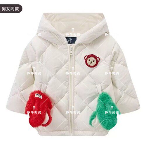 熊童装24冬男女宝彩色手套宽松连帽羽绒服t0jd248v82n jd248v82n