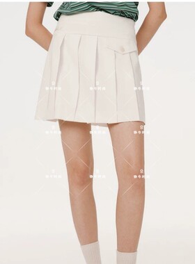 熊学院风百褶裙短裙高腰A字半身裙白色裙子ttwh23e418q wh23e418q