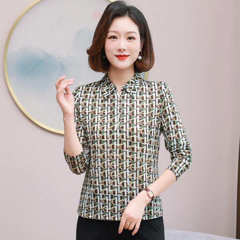 2024年春秋新款羊毛衬衫女长袖印花高级感中年100%细羊毛上衣3183