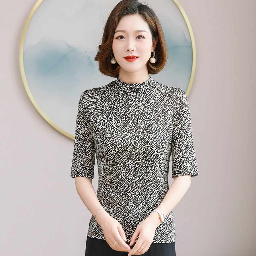 针织真丝T恤桑蚕丝上衣女中袖