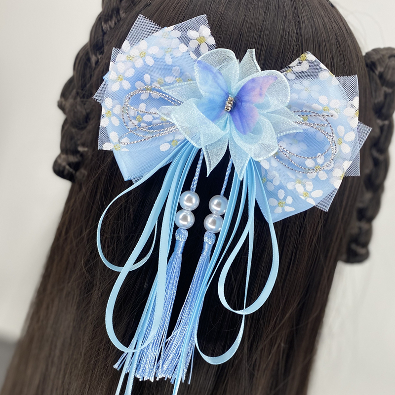 女童头发马尾后脑勺发夹大蝴蝶结飘带发夹汉服民族风发饰表演头花,童装/婴儿装/亲子装,发饰,淘宝优惠券,粉丝福利购,淘宝优惠卷