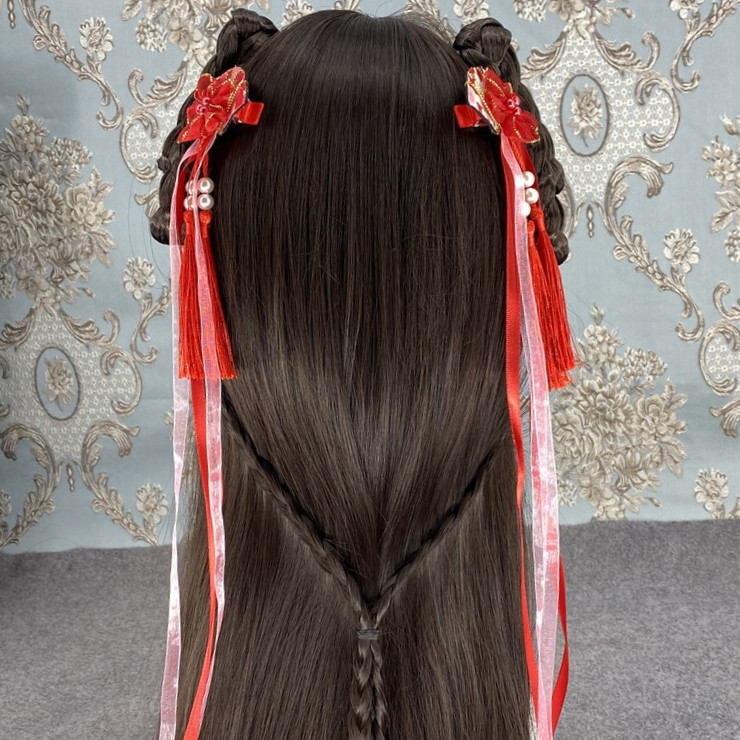 汉服头饰品儿童古风古装女童发饰小女孩中国风流苏扇子发卡头花朵