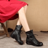 四月倾城真皮内增高软底马丁靴女镂空凉靴平底休闲短靴加绒棉靴子