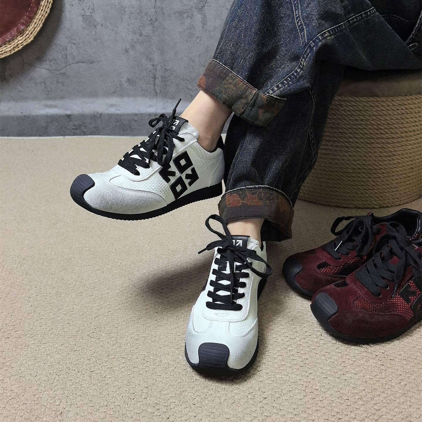 头层牛皮时尚平跟运动休闲德训鞋