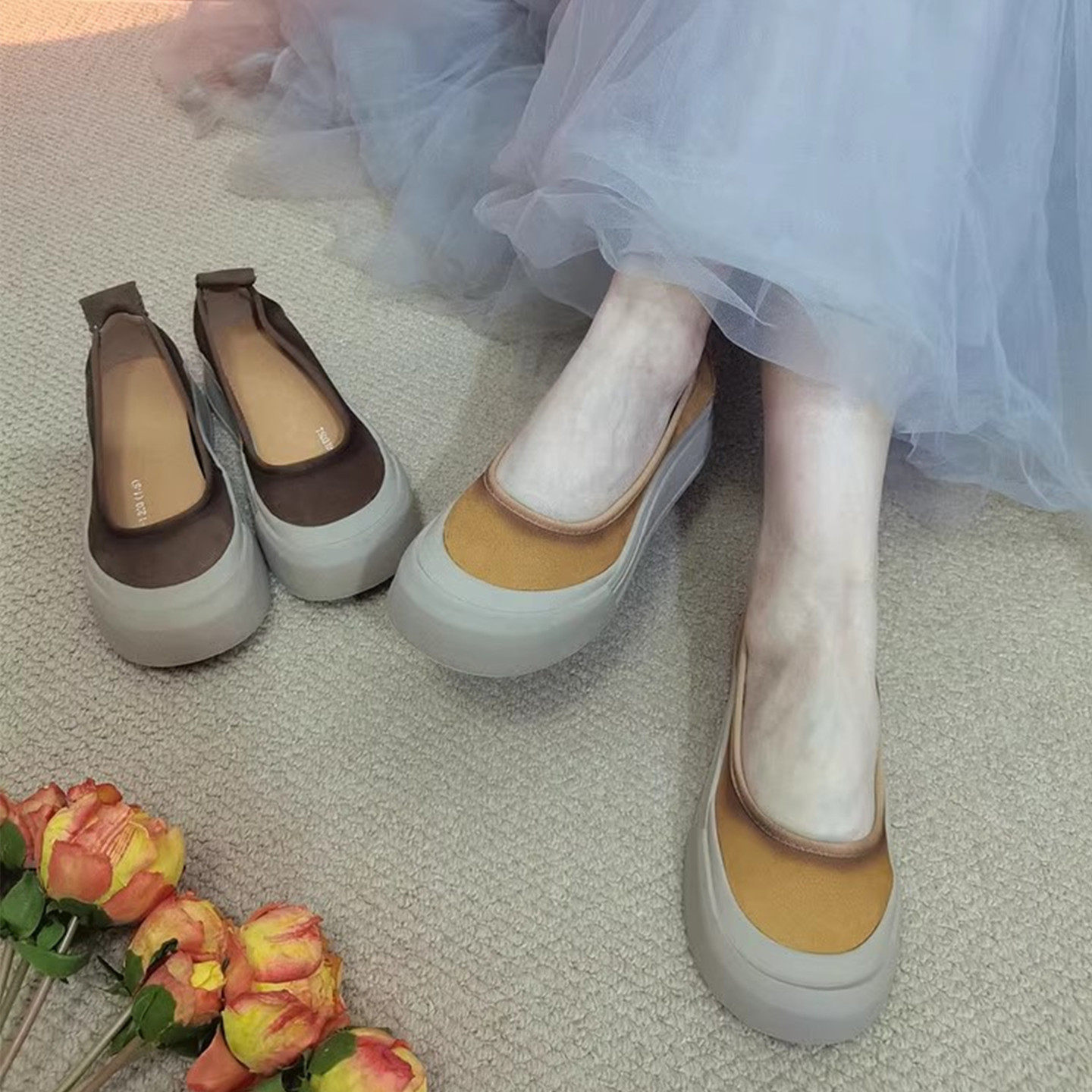 真皮单鞋女四月倾城手工复古文艺一脚蹬平底鞋圆头浅口厚底豆豆鞋,女鞋,时尚休闲鞋,淘宝优惠券,粉丝福利购,淘宝优惠卷