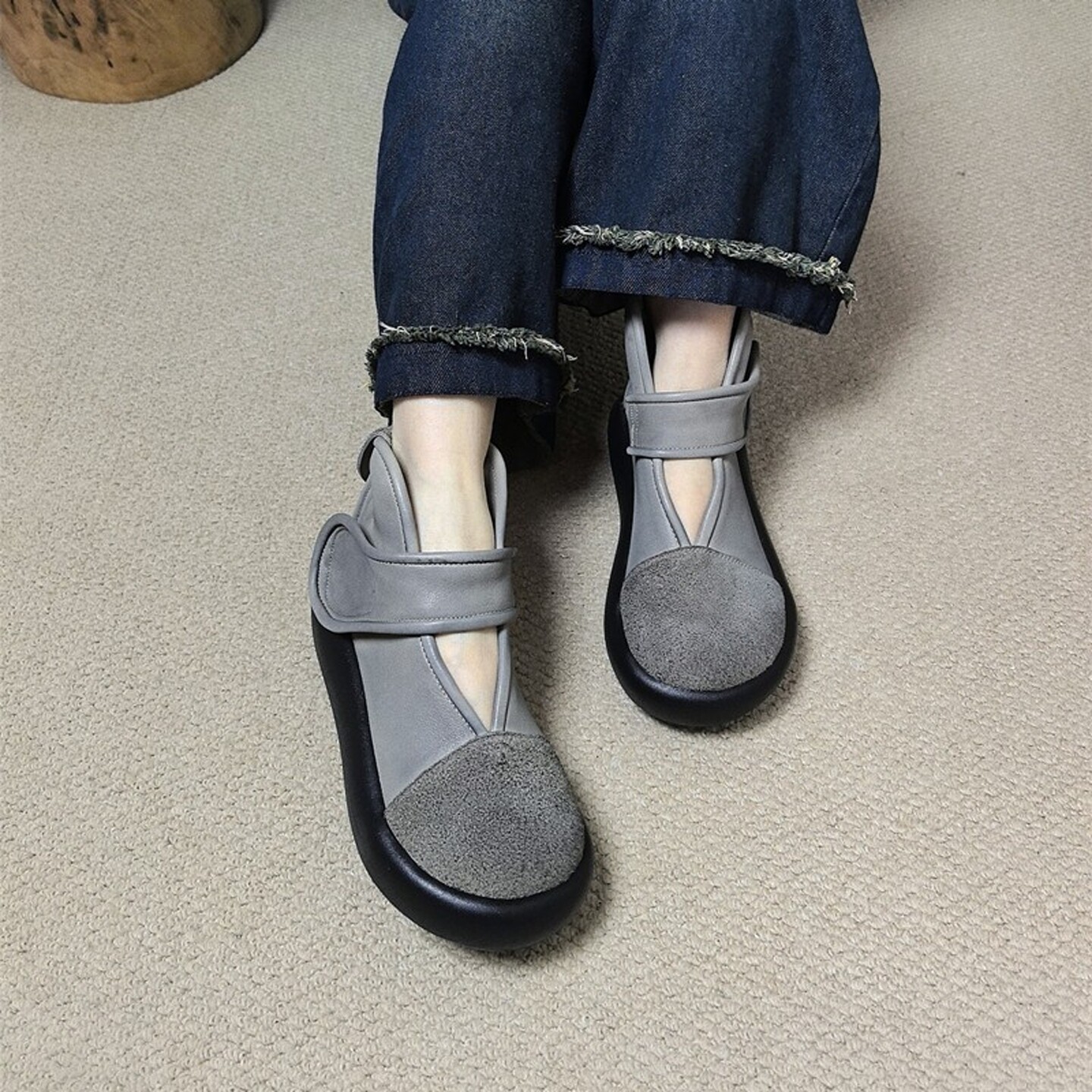 四月倾城新款厚底真皮手工大头鞋