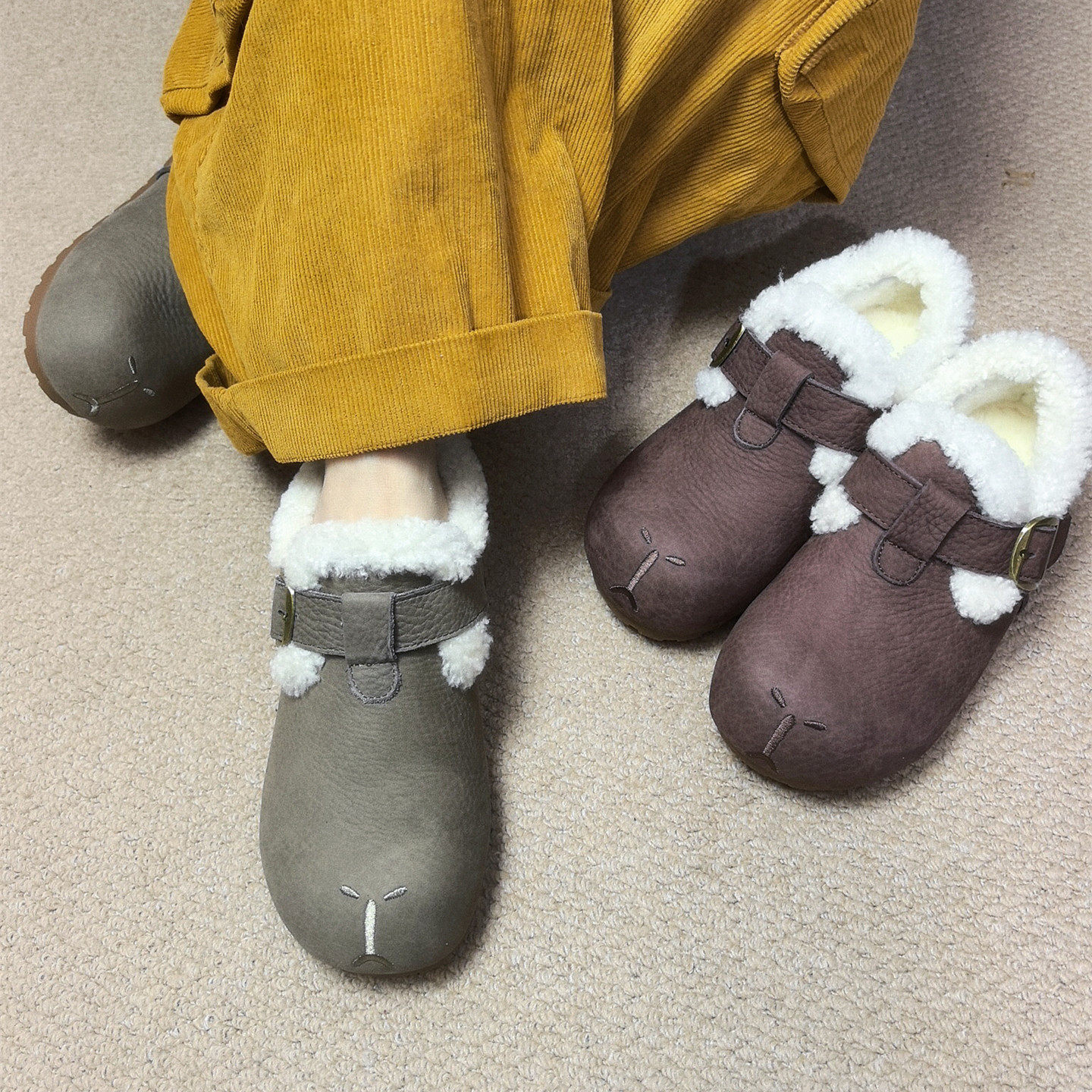 羊毛棉鞋女四月倾城复古文艺森系平底毛毛棉鞋真皮加绒保暖勃肯鞋,女鞋,棉鞋,淘宝优惠券,粉丝福利购,淘宝优惠卷