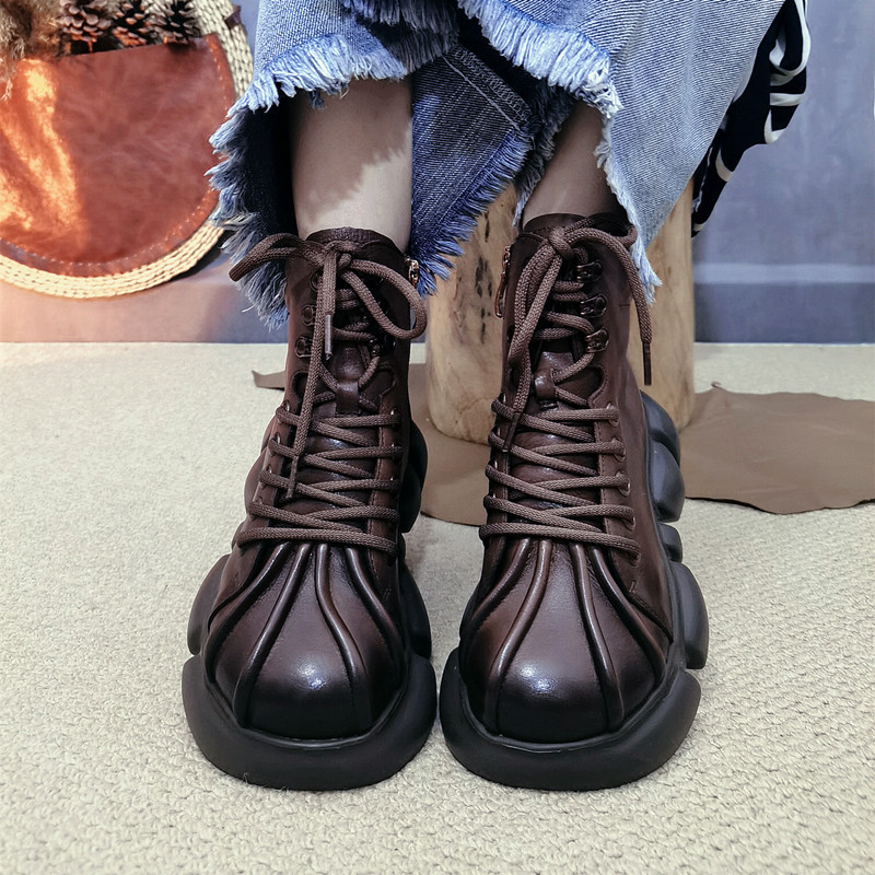 单里-绒里-镂空复古厚底大头靴