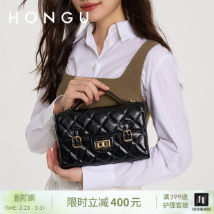 HONGU 红谷女包学院风剑桥包小方包气质百搭菱格包手提单肩斜挎包