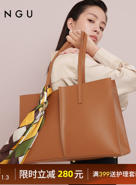 红谷女包复古新款休闲女士单肩包时尚牛皮丝巾大容量托特包女4997