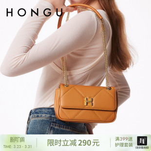 女包包女 款 HONGU 红谷格纹链条绣线包单肩包休闲百搭腋下包经典