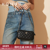 红谷女包包新款 头层牛皮迷你小包零钱包休闲菱格斜挎包链条包包女