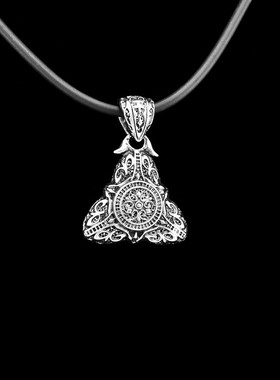 斯巴达伊利亚特三角 镀白金吊坠 男女复古项链 配黑皮绳1