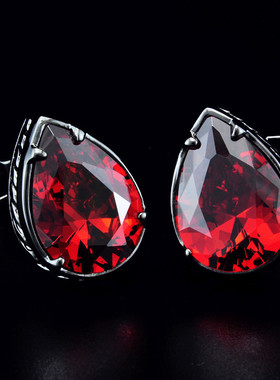 斯巴达 天使之泪 黑酷石榴红色 锆石袖扣 袖钉 袖口