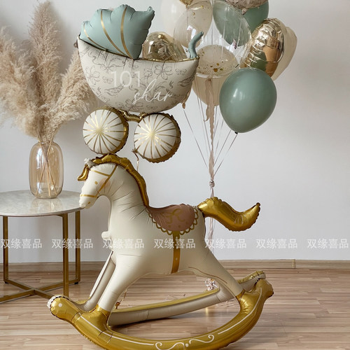 宝宝婴儿车小熊铝膜气球生日百天满月周岁派对装饰用品场景布置